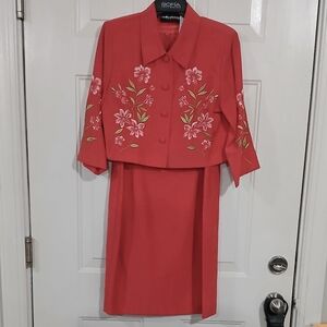 Sag Harbor Coral Embroidered Midi Skirt Set